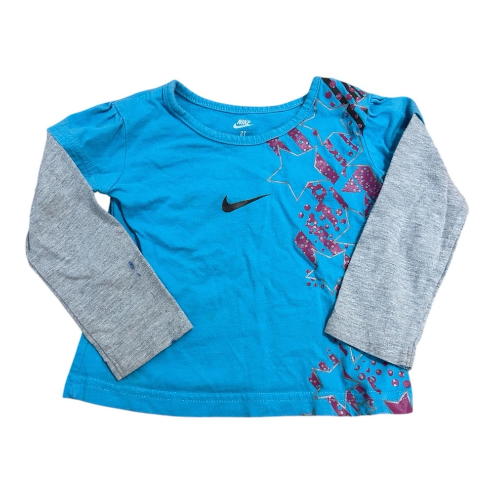 NIKE Y2K Girls Toddler Blue Gray Long Sleeve‎ Top